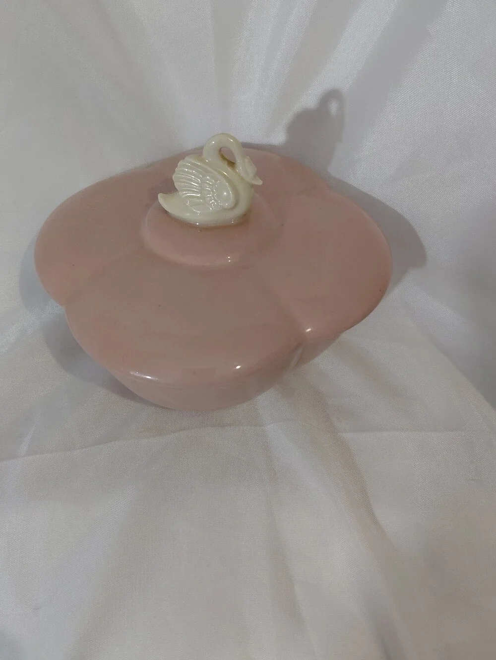 Source Unknown Pink Floral Trinket Box with Swan Lid
